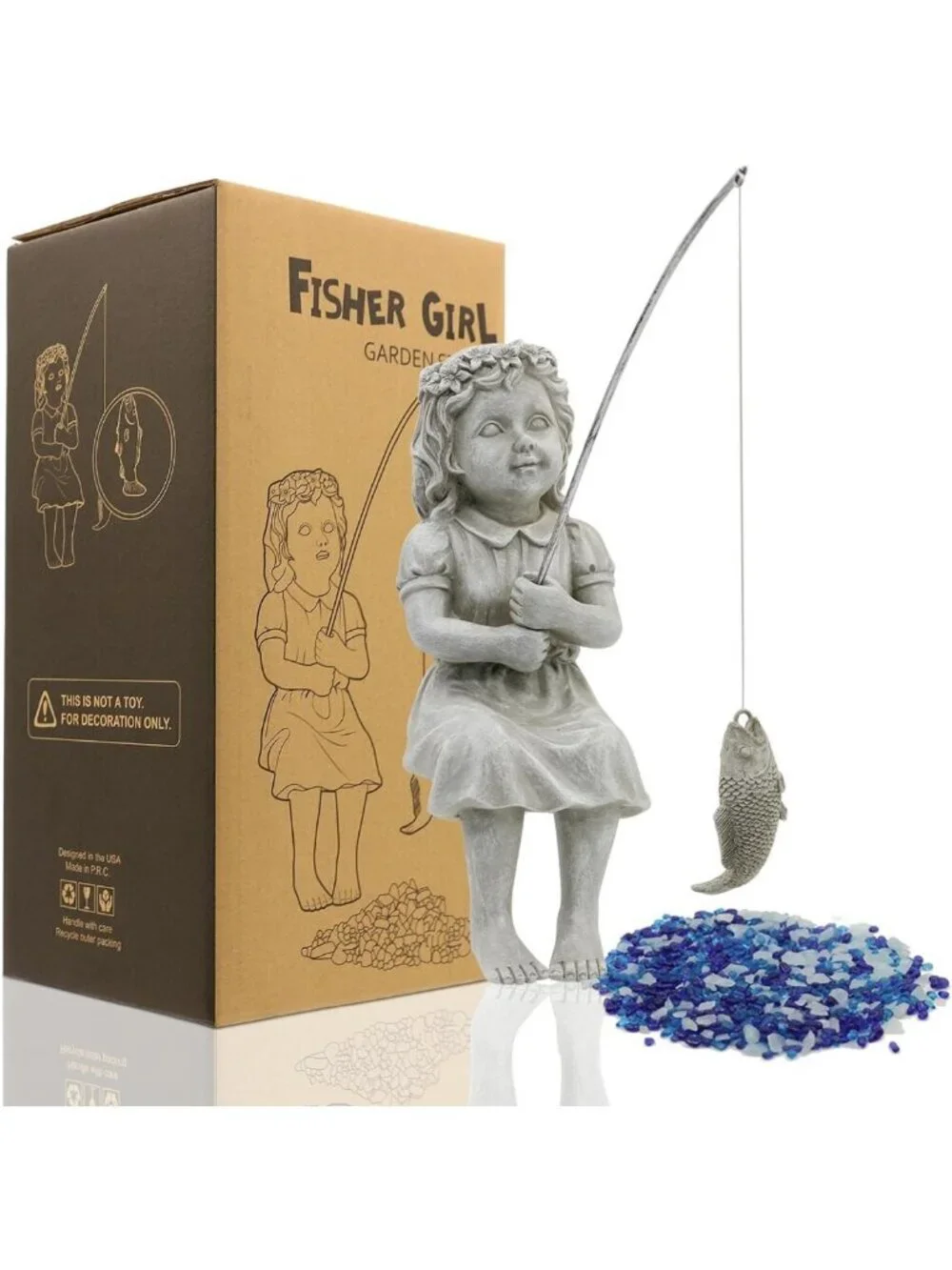 Charming Fishergirl Statue for Garden, Home & Pond Decor | Outdoor/Indoor